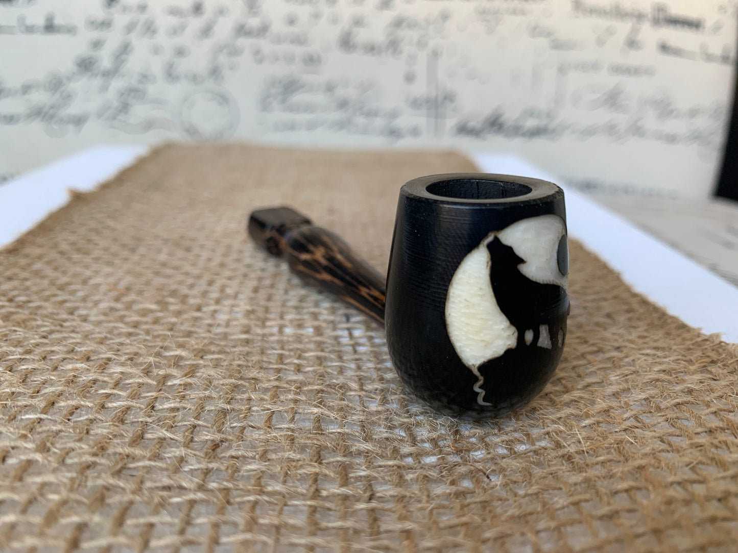 Wolf smoking pipe Handcrafted smoking bowl Animal smoking mini pipe Birthday gifts Handmade tagua and wood One of a kind tribal pipe