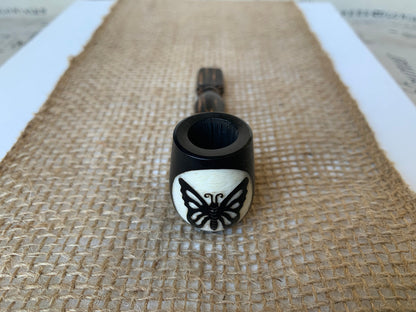 Butterfly smoking pipe Hand carved wooden smoking bowl Handmade tagua nut and wood Sacred animals tribal pocket pipe Artisan made in Ecuador