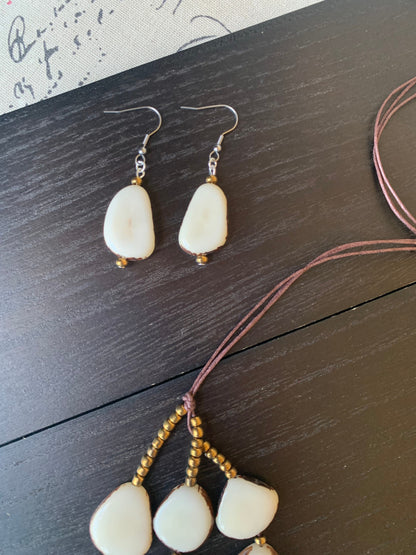 White statement necklace and earrings set Tagua jewelry 14 year gift anniversary for wife Ivory anniversary gifts for her Fall fashion