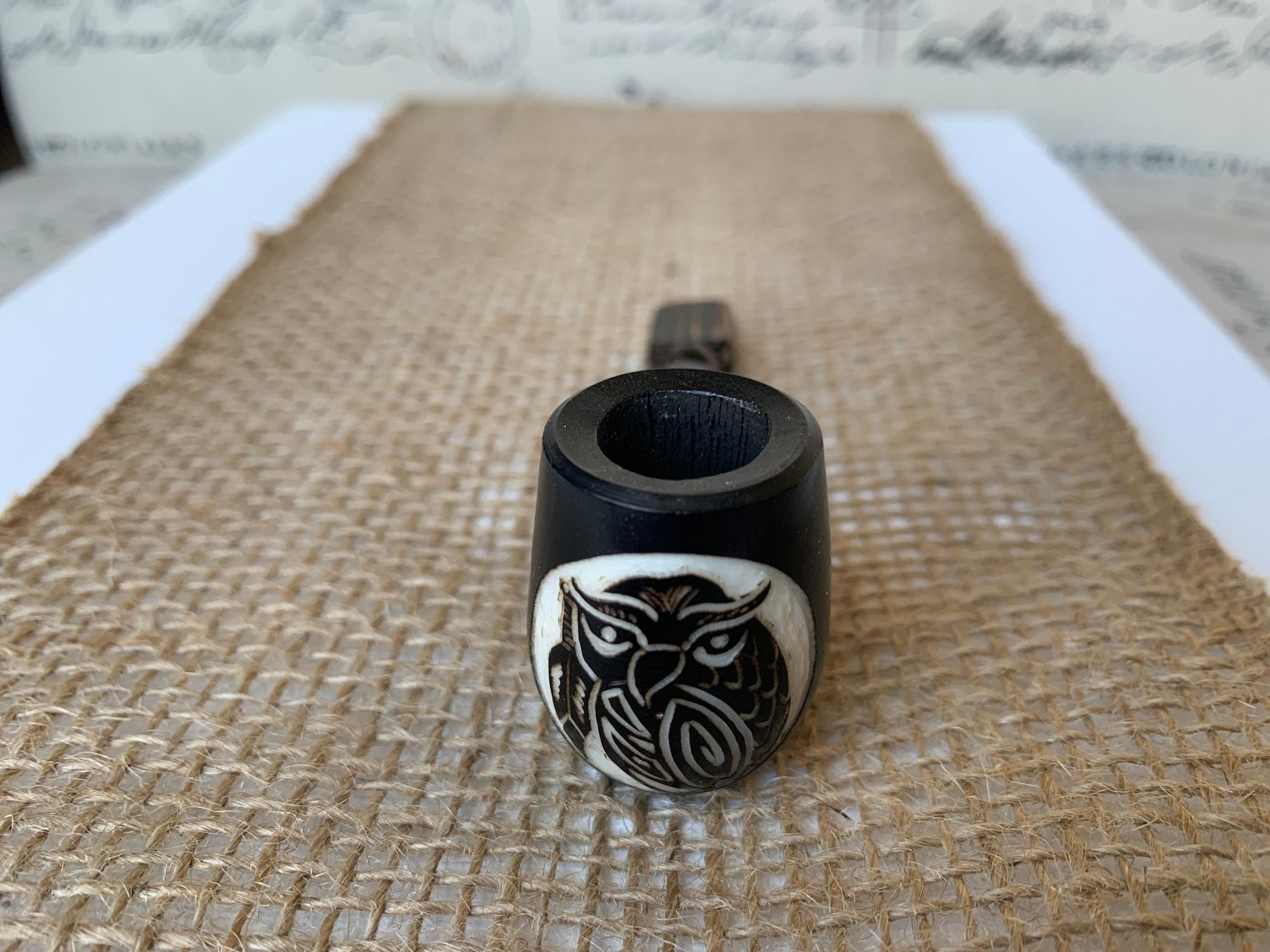 Owl smoking pipe Hand carved wooden smoking bowl Gifts for smokers Handmade tagua nut and wood Sacred animals tribal pocket pipe Organic