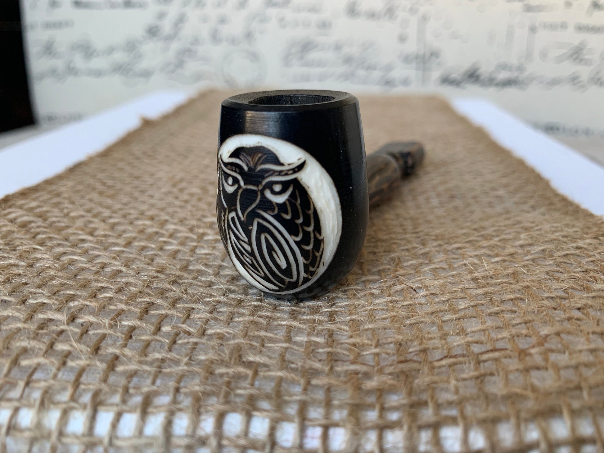 Owl smoking pipe Hand carved wooden smoking bowl Gifts for smokers Handmade tagua nut and wood Sacred animals tribal pocket pipe Organic