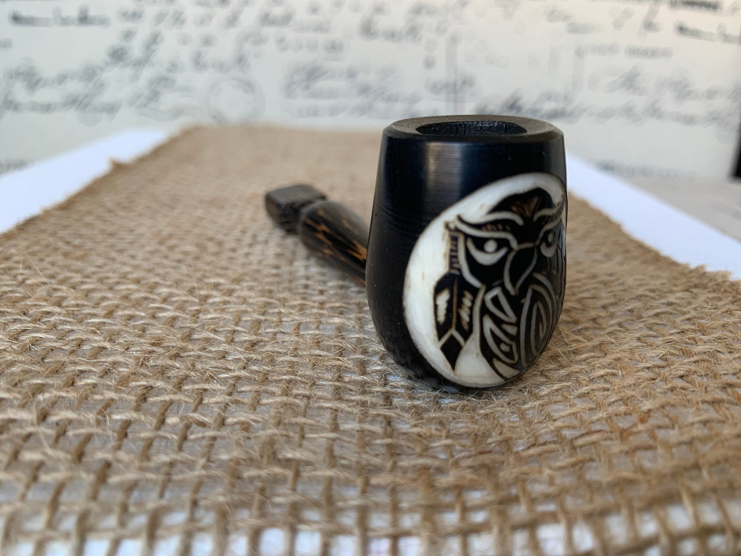 Owl smoking pipe Hand carved wooden smoking bowl Gifts for smokers Handmade tagua nut and wood Sacred animals tribal pocket pipe Organic
