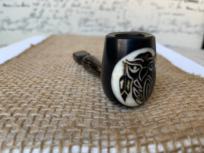 Owl smoking pipe Hand carved wooden smoking bowl Gifts for smokers Handmade tagua nut and wood Sacred animals tribal pocket pipe Organic