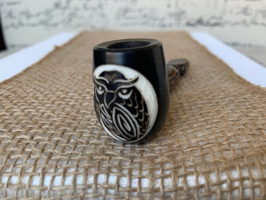 Owl smoking pipe Hand carved wooden smoking bowl Gifts for smokers Handmade tagua nut and wood Sacred animals tribal pocket pipe Organic