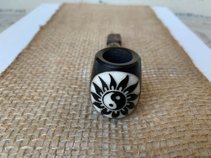 Yin Yang Sun smoking pipe Hand carved wooden smoking bowl Handmade tagua nut and wood pipe Tribal pocket pipe Shaman ceremony Mapacho pipe