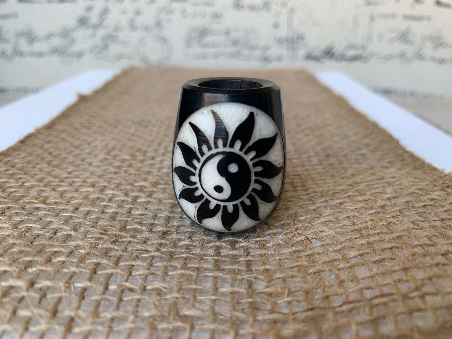 Yin Yang Sun smoking pipe Hand carved wooden smoking bowl Handmade tagua nut and wood pipe Tribal pocket pipe Shaman ceremony Mapacho pipe