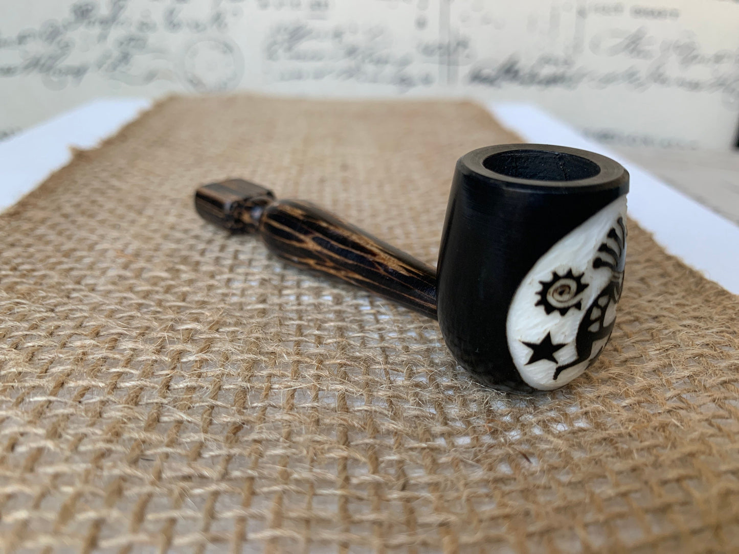 Kokopelli smoking pipe Hand carved wooden smoking bowl Southwestern tribal mini pipe Handmade tagua wood Sacred animals tribal pocket pipe