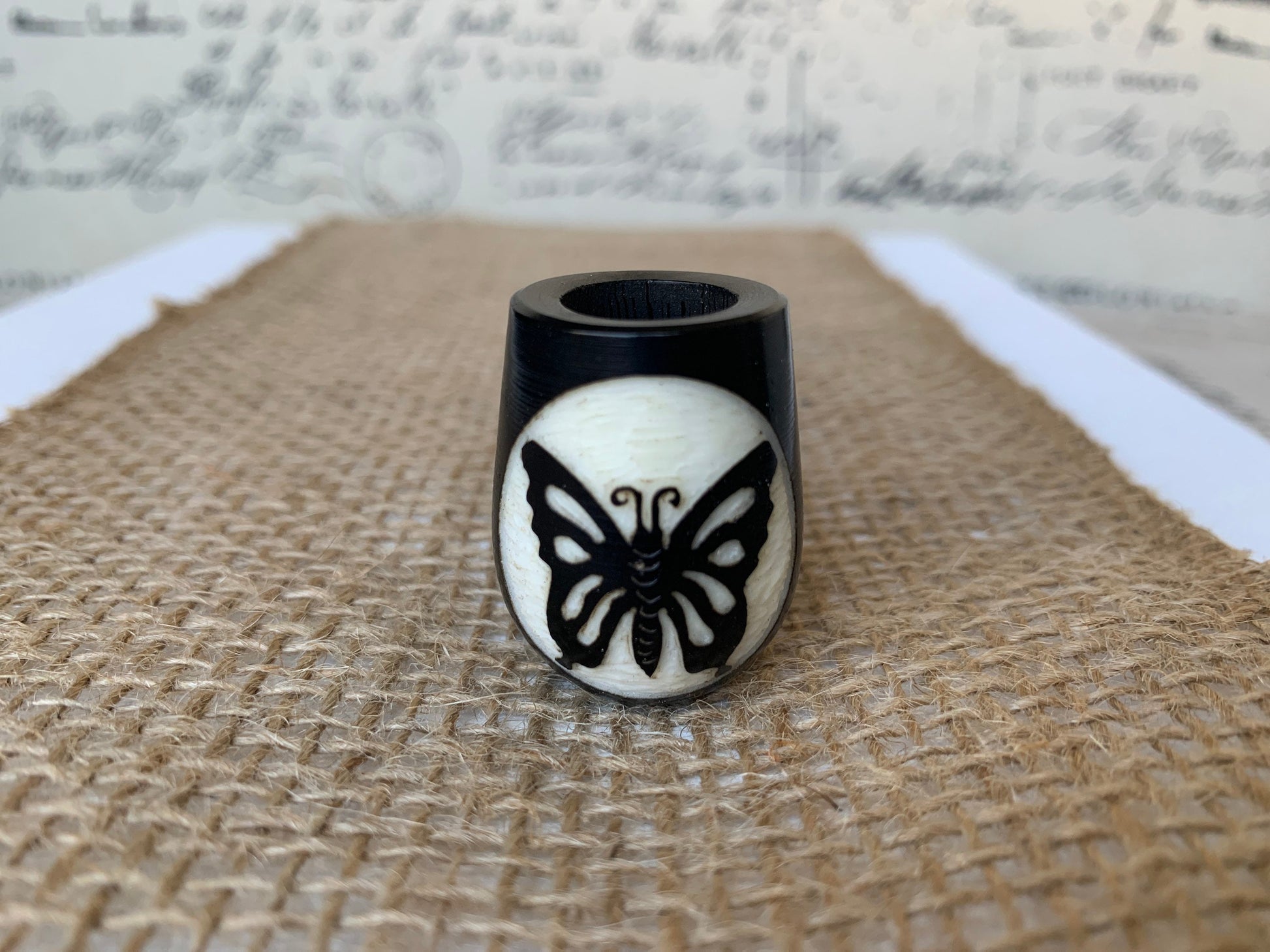 Butterfly smoking pipe Hand carved wooden smoking bowl Handmade tagua nut and wood Sacred animals tribal pocket pipe Artisan made in Ecuador