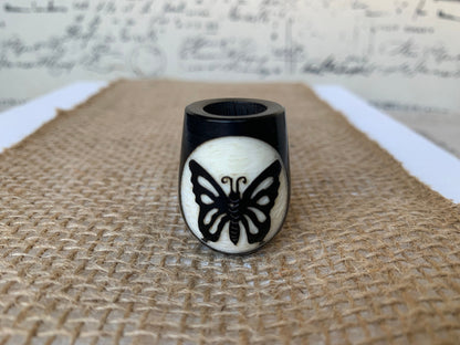 Butterfly smoking pipe Hand carved wooden smoking bowl Handmade tagua nut and wood Sacred animals tribal pocket pipe Artisan made in Ecuador