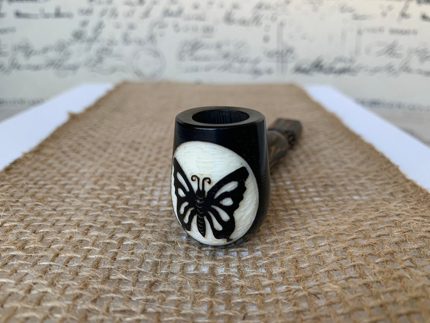 Butterfly smoking pipe Hand carved wooden smoking bowl Handmade tagua nut and wood Sacred animals tribal pocket pipe Artisan made in Ecuador