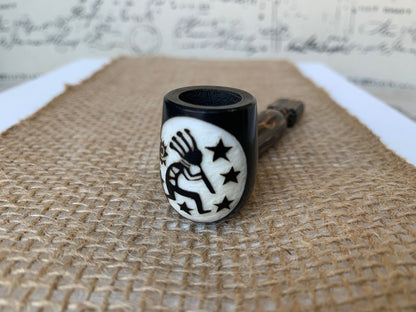 Kokopelli smoking pipe Hand carved wooden smoking bowl Southwestern tribal mini pipe Handmade tagua wood Sacred animals tribal pocket pipe