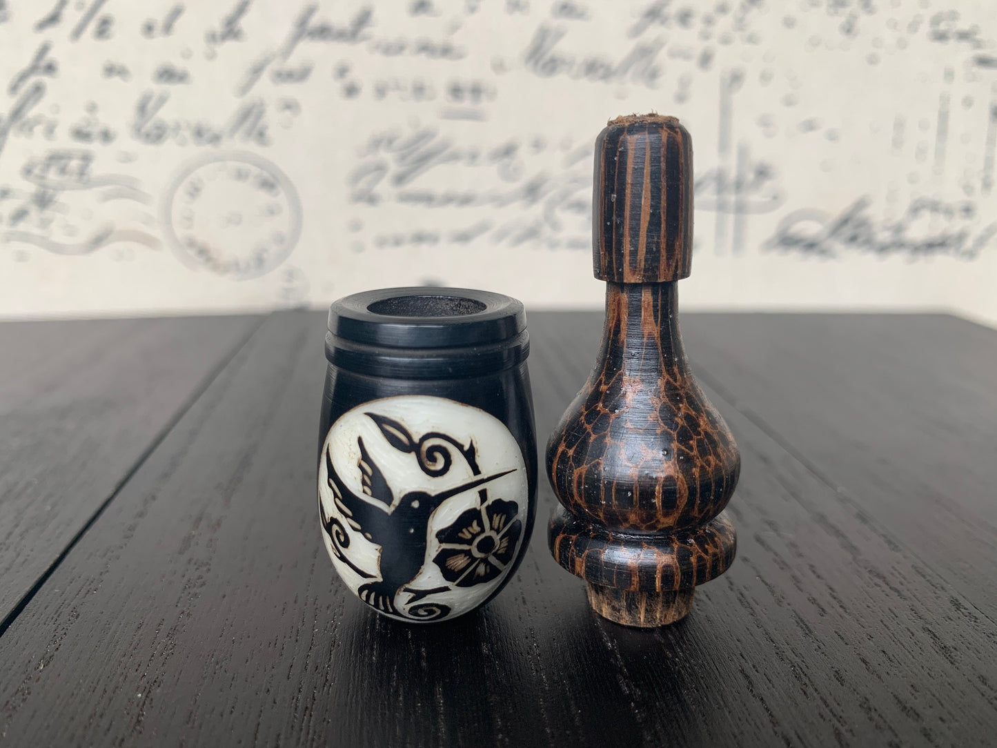 Hummingbird and flower smoking pipe Handmade tagua nut and wood pocket pipe One of a kind tribal hand pipe Natural Organic Gift for smokers