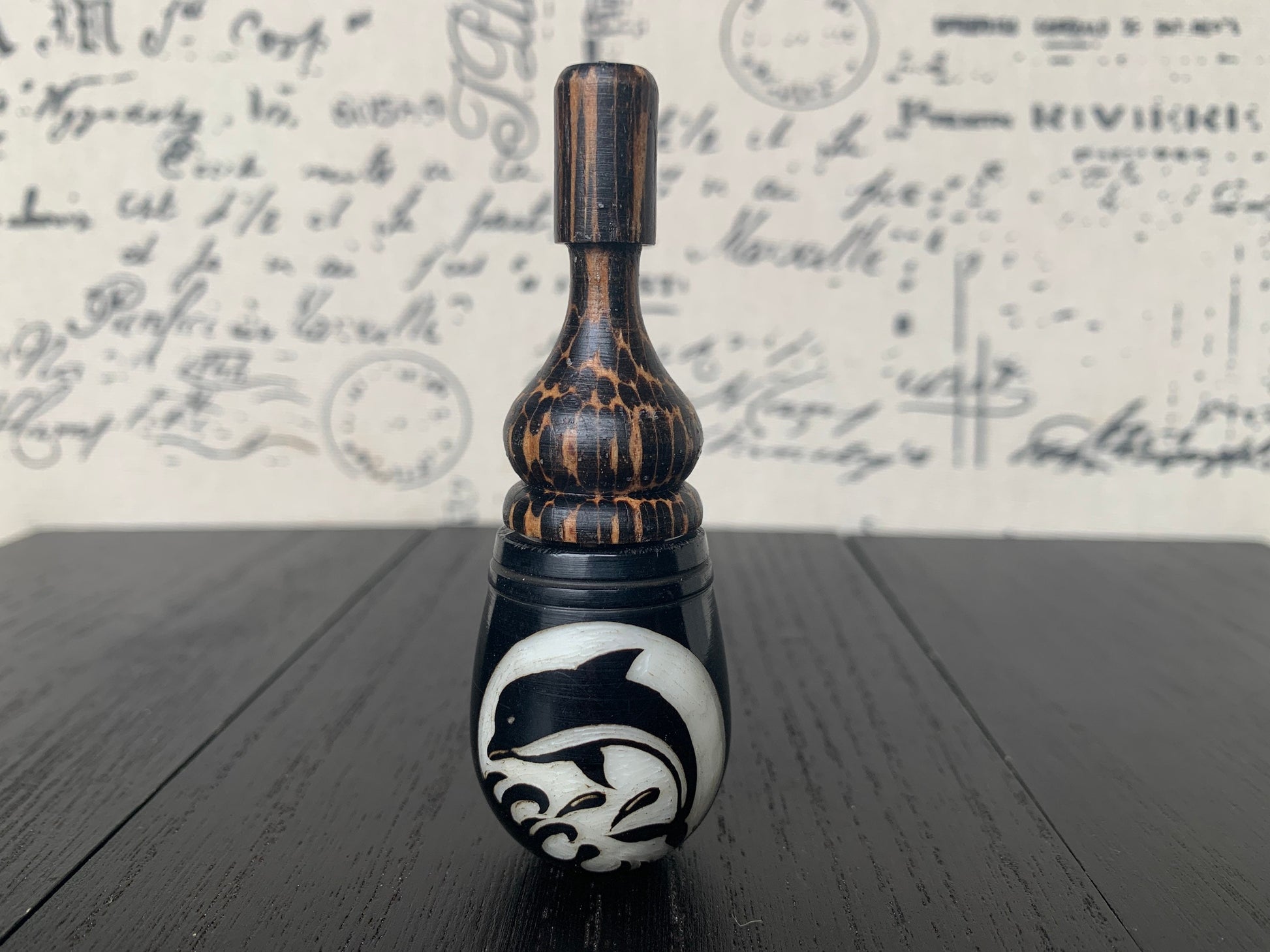 Dolphin smoking pipe Hand carved tagua nut and wood pocket pipe One of a kind tribal hand pipe Natural Organic Gift for smokers Marine theme