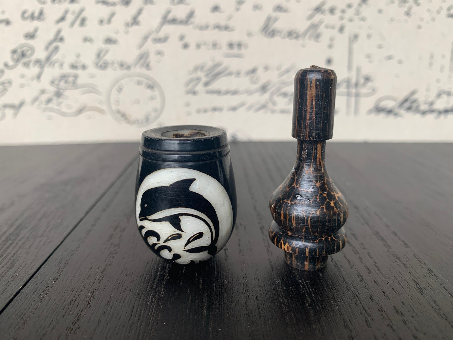 Dolphin smoking pipe Hand carved tagua nut and wood pocket pipe One of a kind tribal hand pipe Natural Organic Gift for smokers Marine theme