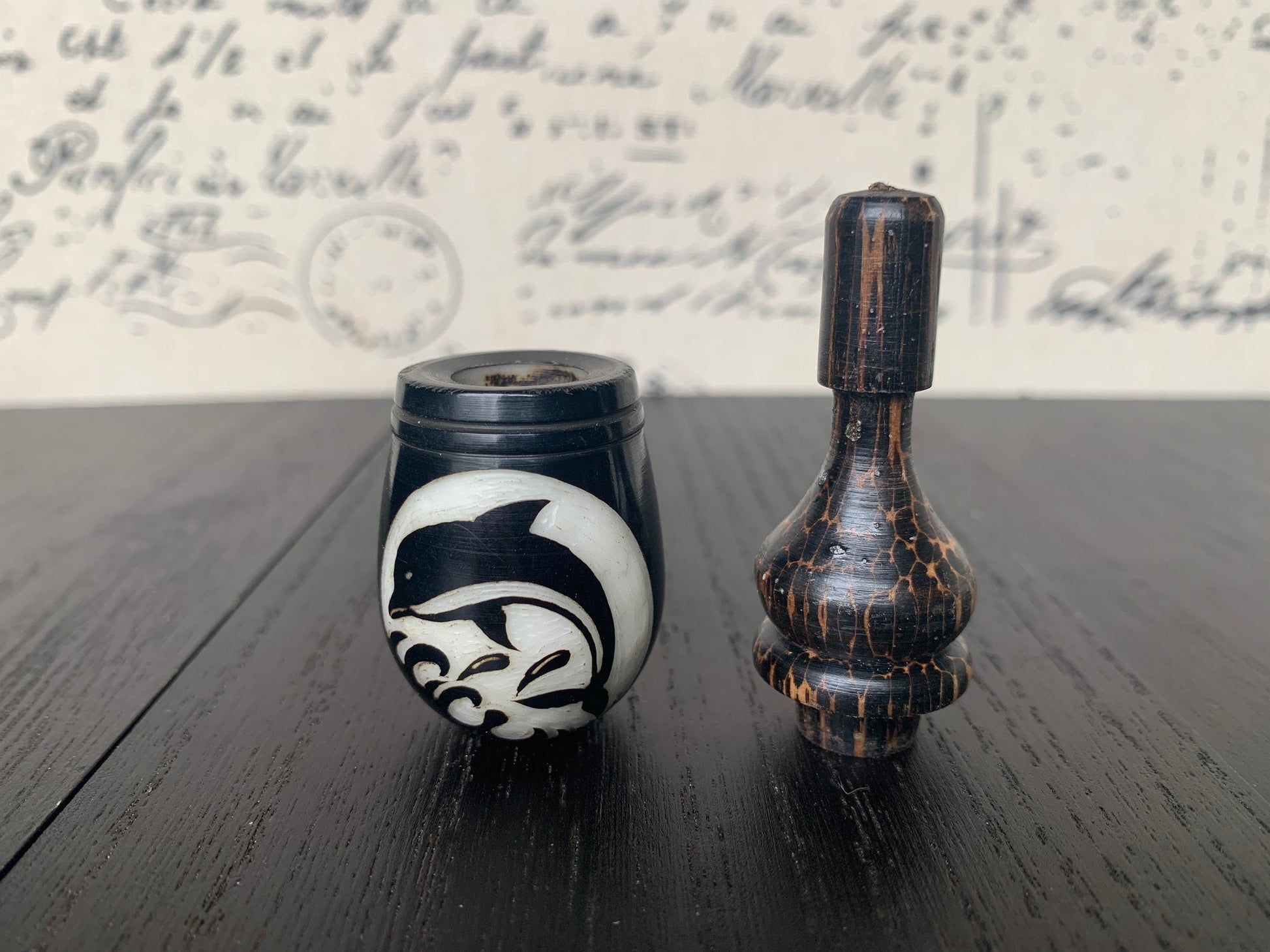 Dolphin smoking pipe Hand carved tagua nut and wood pocket pipe One of a kind tribal hand pipe Natural Organic Gift for smokers Marine theme