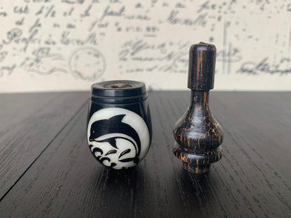 Dolphin smoking pipe Hand carved tagua nut and wood pocket pipe One of a kind tribal hand pipe Natural Organic Gift for smokers Marine theme