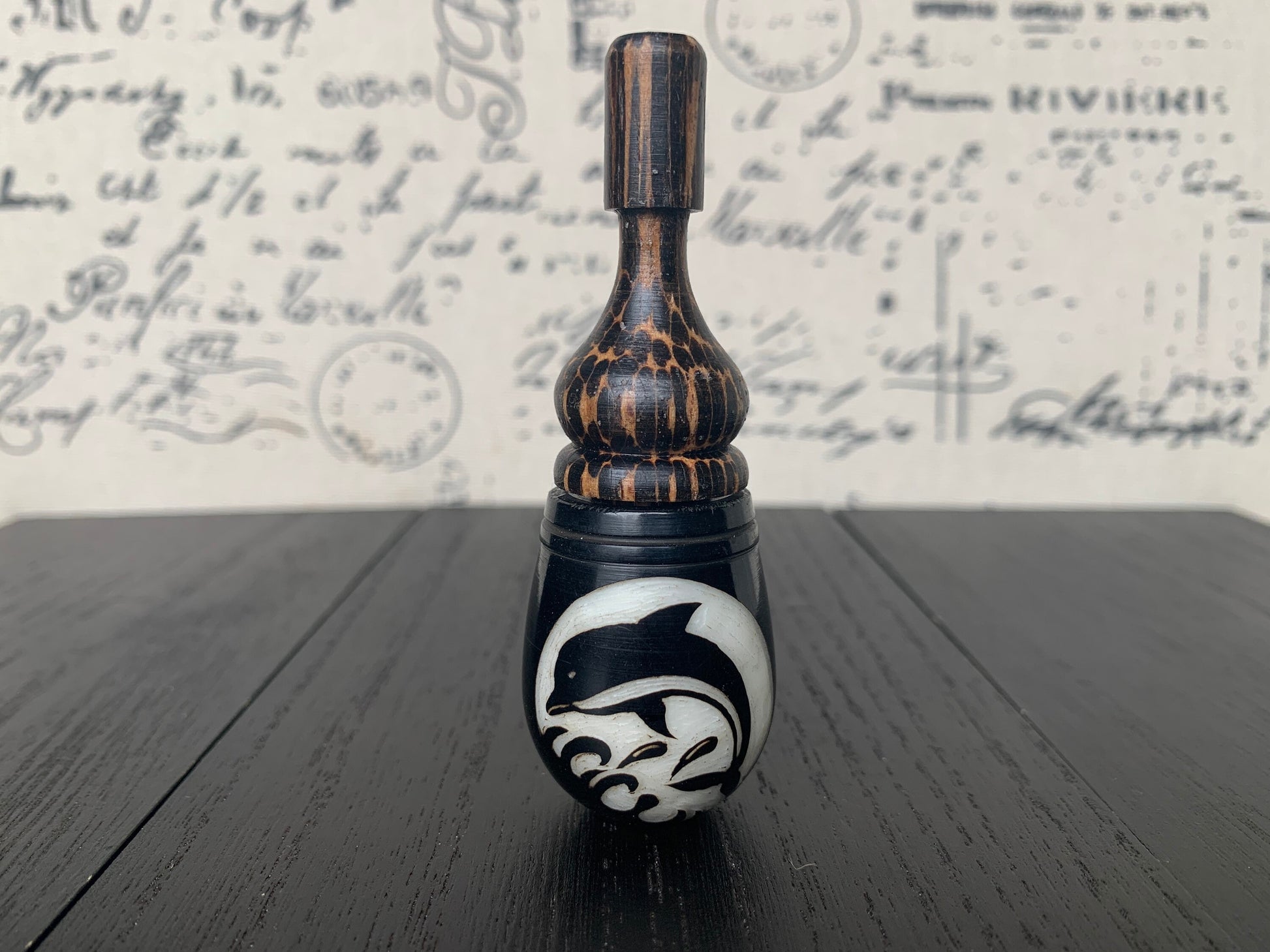 Dolphin smoking pipe Hand carved tagua nut and wood pocket pipe One of a kind tribal hand pipe Natural Organic Gift for smokers Marine theme