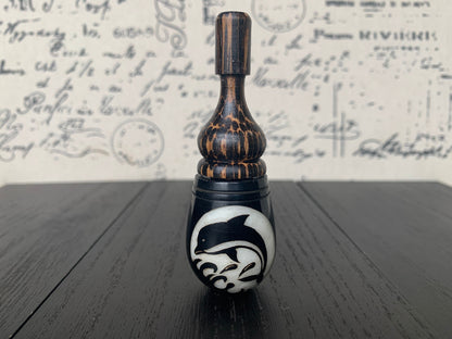 Dolphin smoking pipe Hand carved tagua nut and wood pocket pipe One of a kind tribal hand pipe Natural Organic Gift for smokers Marine theme
