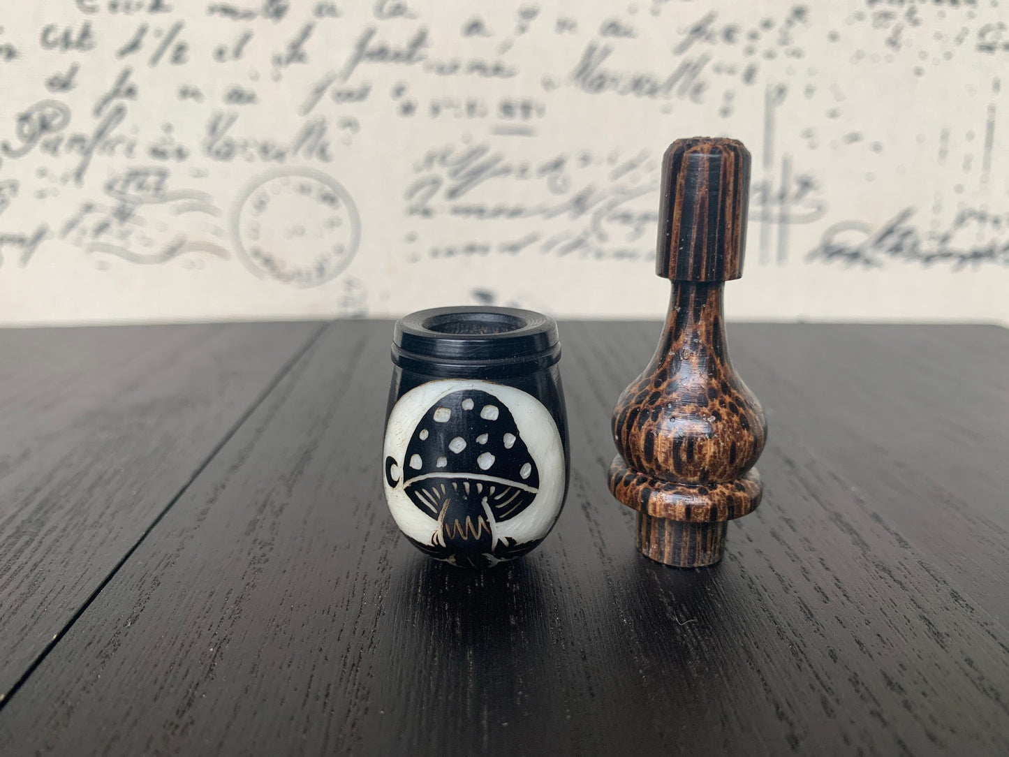 Mushroom smoking pipe Handmade tagua nut and wood pocket pipe One of a kind tribal hand pipe Gift for smokers Chanupa ceremony Shrooms