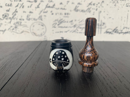 Mushroom smoking pipe Handmade tagua nut and wood pocket pipe One of a kind tribal hand pipe Gift for smokers Chanupa ceremony Shrooms