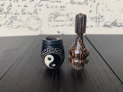 Yin Yang smoking pipe Handmade tagua nut and wood pocket pipe One of a kind tribal hand pipe Natural Organic Gift for smokers Eco friendly