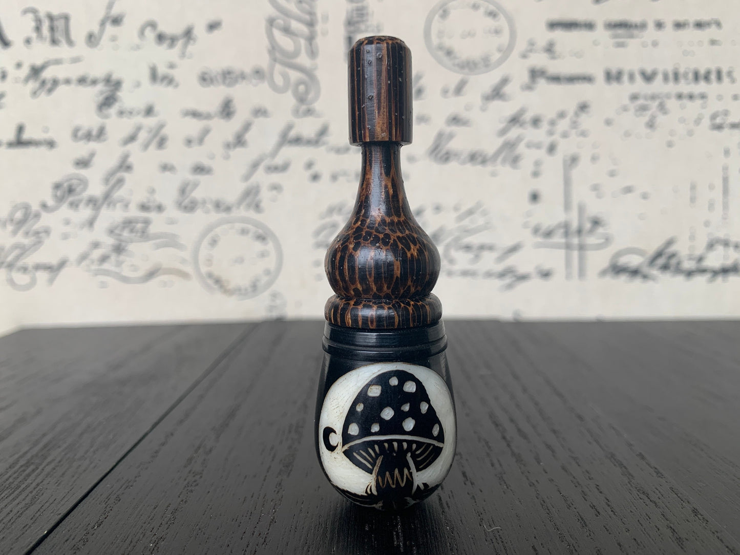 Mushroom smoking pipe Handmade tagua nut and wood pocket pipe One of a kind tribal hand pipe Gift for smokers Chanupa ceremony Shrooms