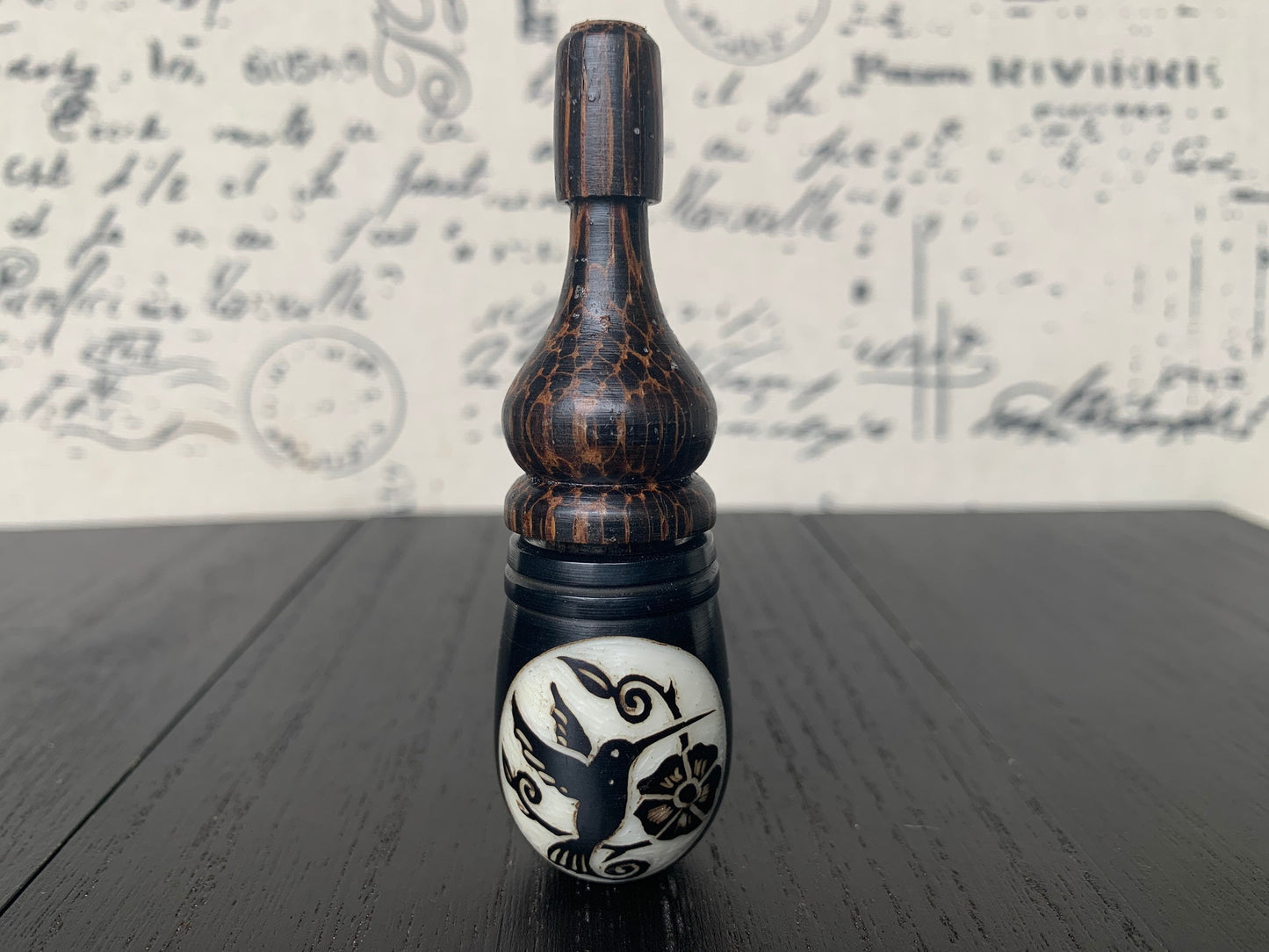 Hummingbird and flower smoking pipe Handmade tagua nut and wood pocket pipe One of a kind tribal hand pipe Natural Organic Gift for smokers