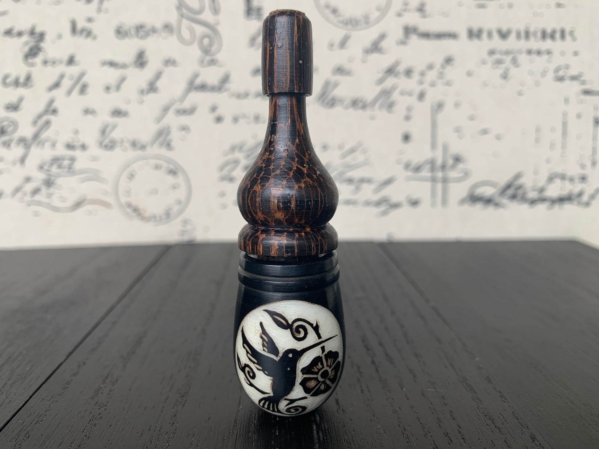 Hummingbird and flower smoking pipe Handmade tagua nut and wood pocket pipe One of a kind tribal hand pipe Natural Organic Gift for smokers