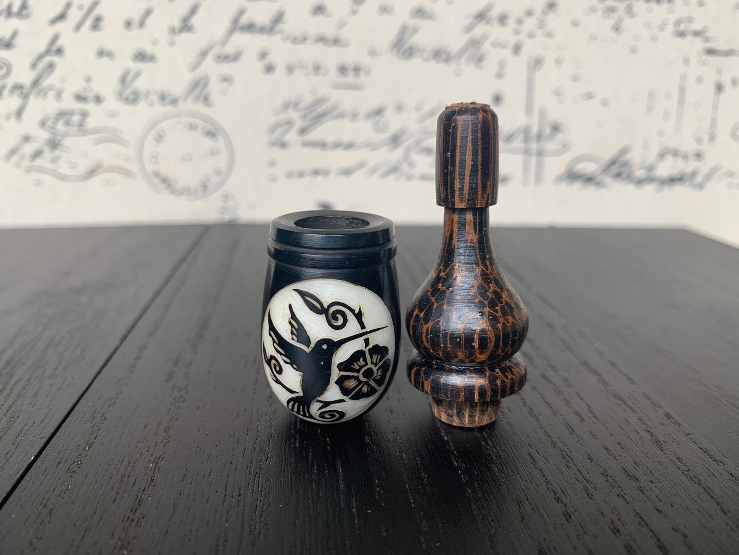 Hummingbird and flower smoking pipe Handmade tagua nut and wood pocket pipe One of a kind tribal hand pipe Natural Organic Gift for smokers