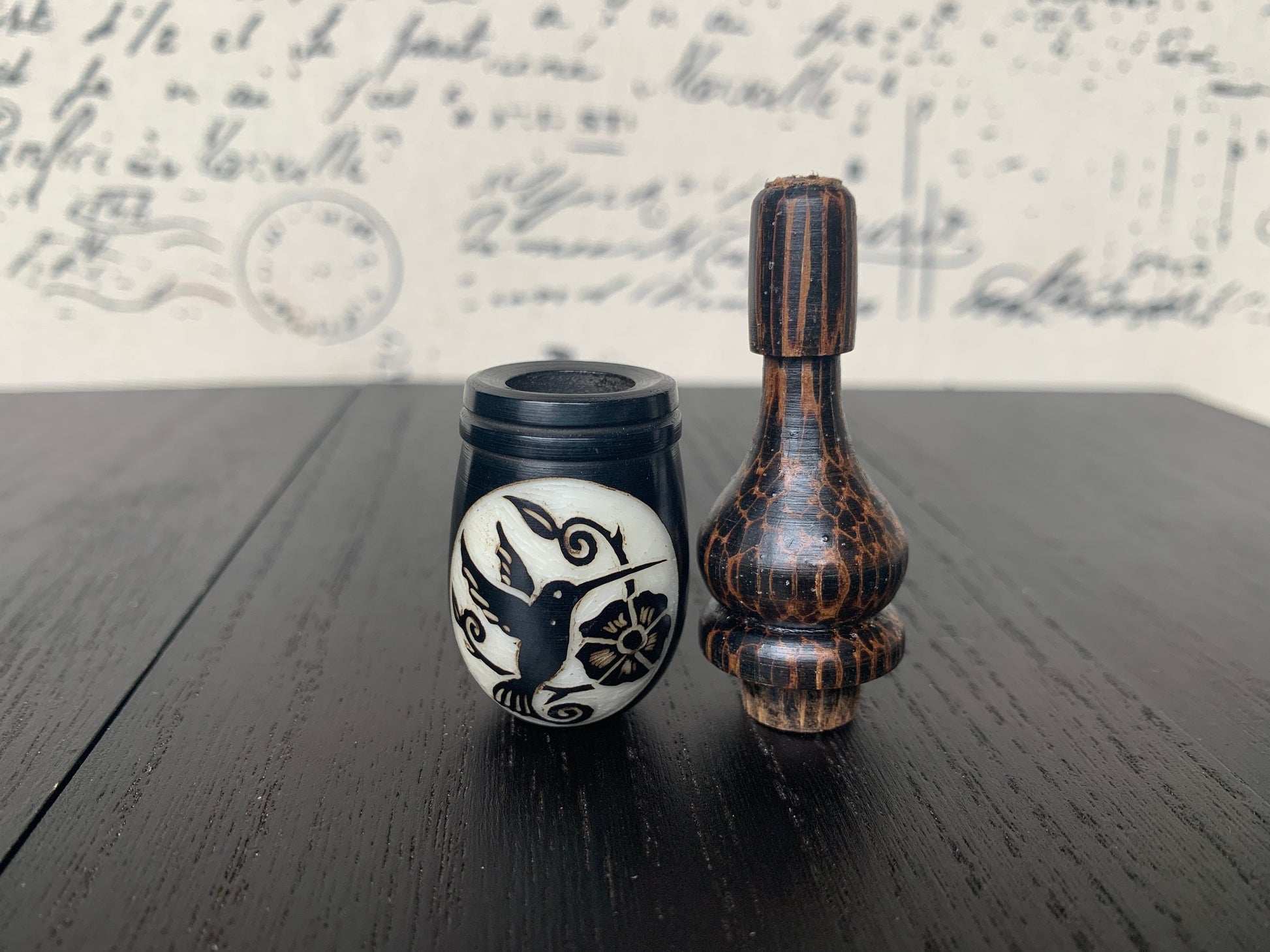 Hummingbird and flower smoking pipe Handmade tagua nut and wood pocket pipe One of a kind tribal hand pipe Natural Organic Gift for smokers