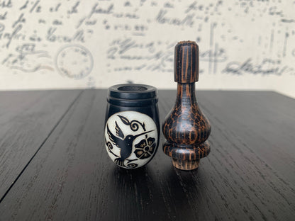 Hummingbird and flower smoking pipe Handmade tagua nut and wood pocket pipe One of a kind tribal hand pipe Natural Organic Gift for smokers