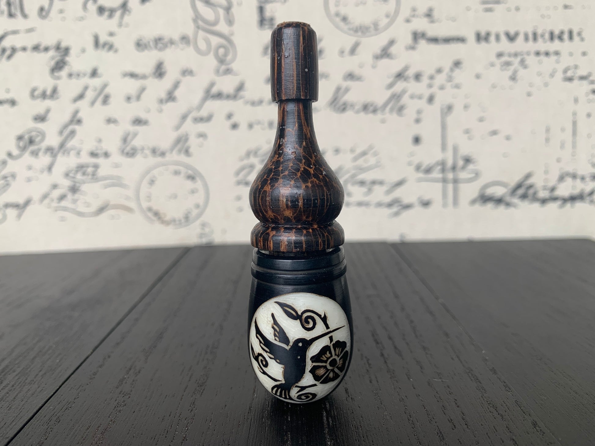 Hummingbird and flower smoking pipe Handmade tagua nut and wood pocket pipe One of a kind tribal hand pipe Natural Organic Gift for smokers