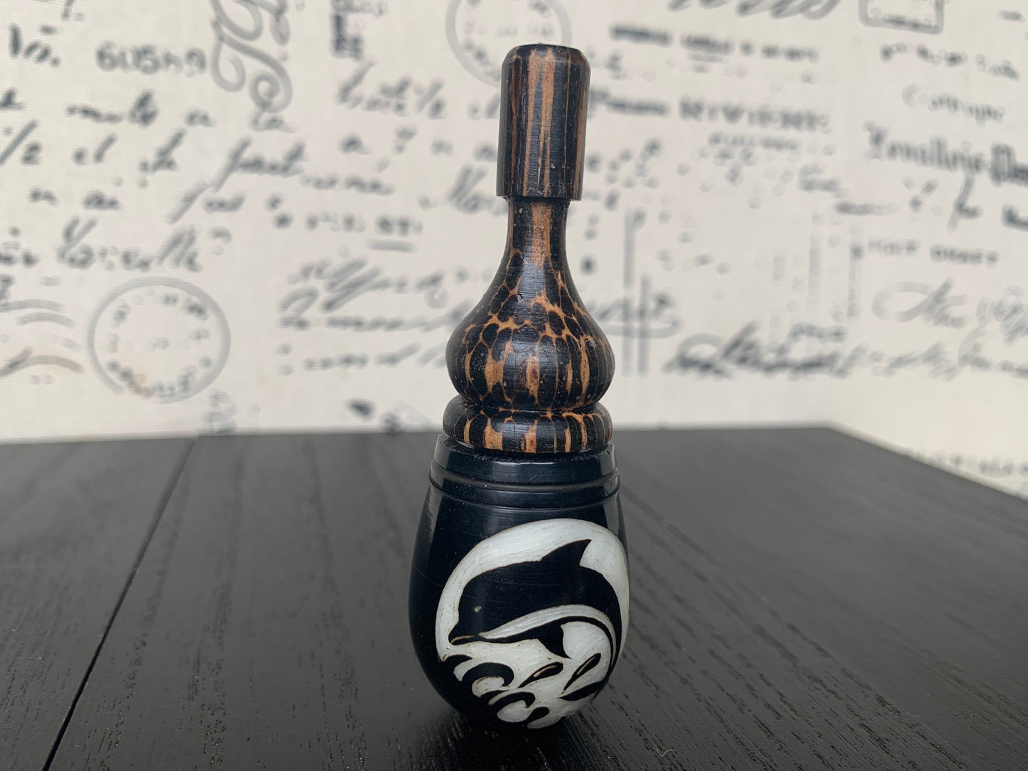 Dolphin smoking pipe Hand carved tagua nut and wood pocket pipe One of a kind tribal hand pipe Natural Organic Gift for smokers Marine theme