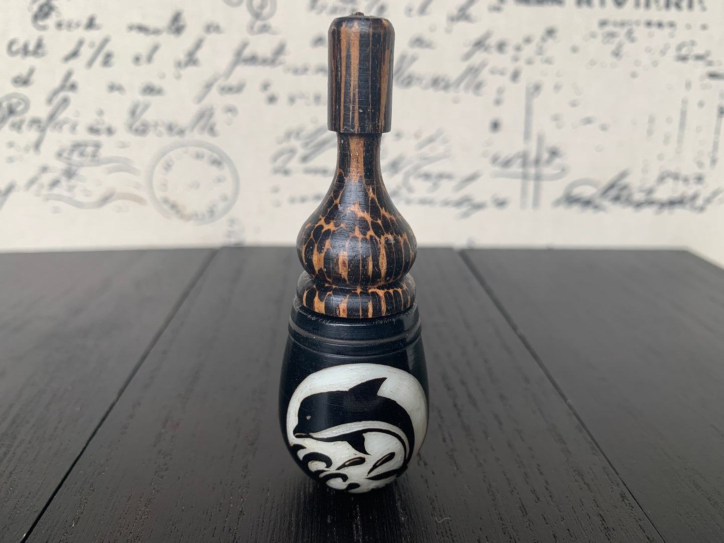 Dolphin smoking pipe Hand carved tagua nut and wood pocket pipe One of a kind tribal hand pipe Natural Organic Gift for smokers Marine theme