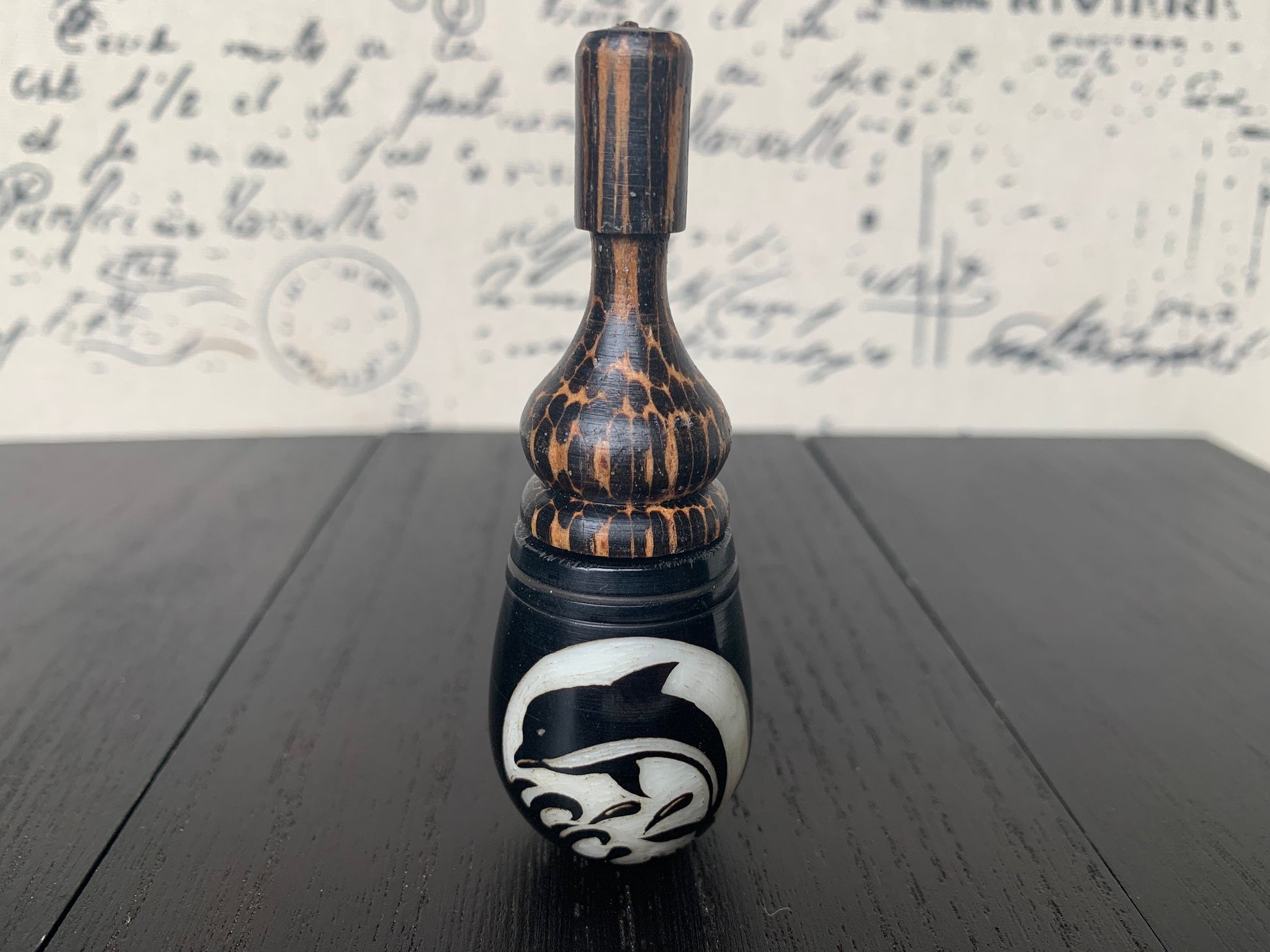 Dolphin smoking pipe Hand carved tagua nut and wood pocket pipe One of a kind tribal hand pipe Natural Organic Gift for smokers Marine theme