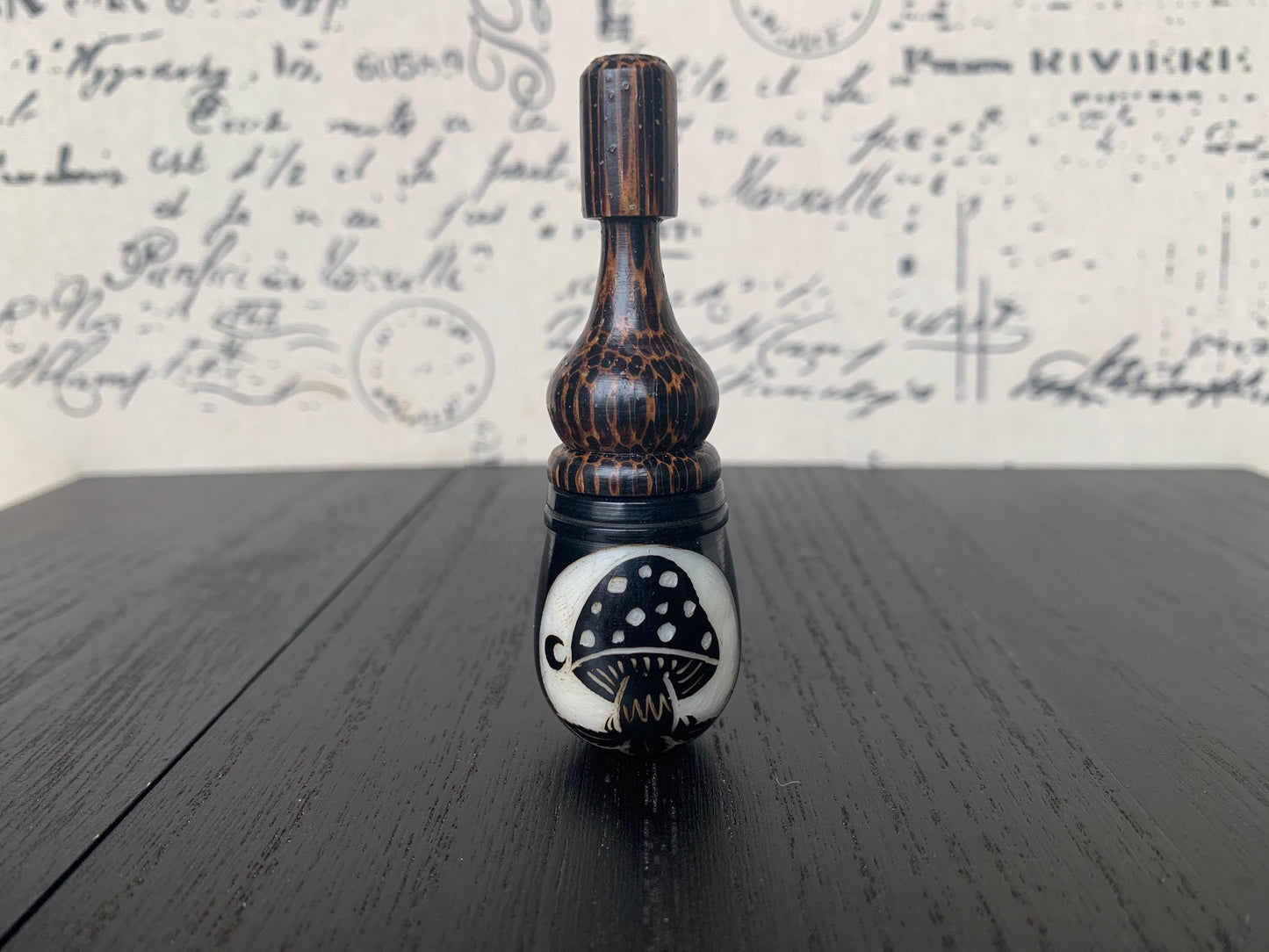 Mushroom smoking pipe Handmade tagua nut and wood pocket pipe One of a kind tribal hand pipe Gift for smokers Chanupa ceremony Shrooms