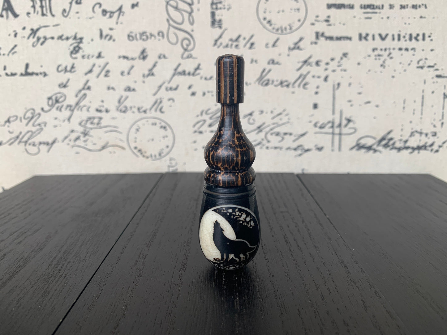 Wolf howl at the moon smoking pipe Handmade tagua and wood pocket pipe One of a kind tribal hand pipe Natural Organic Gift ideas for smokers