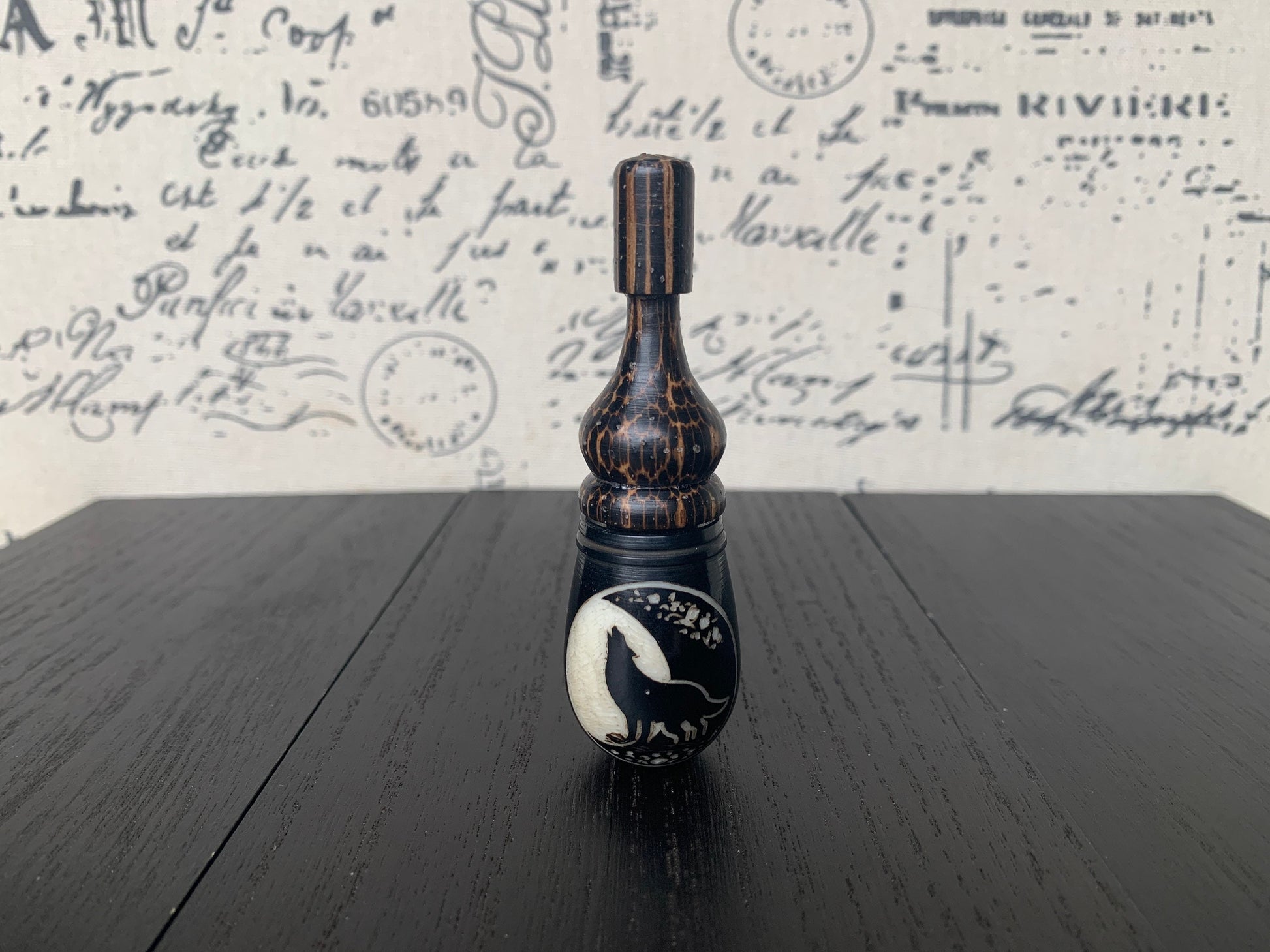 Wolf howl at the moon smoking pipe Handmade tagua and wood pocket pipe One of a kind tribal hand pipe Natural Organic Gift ideas for smokers