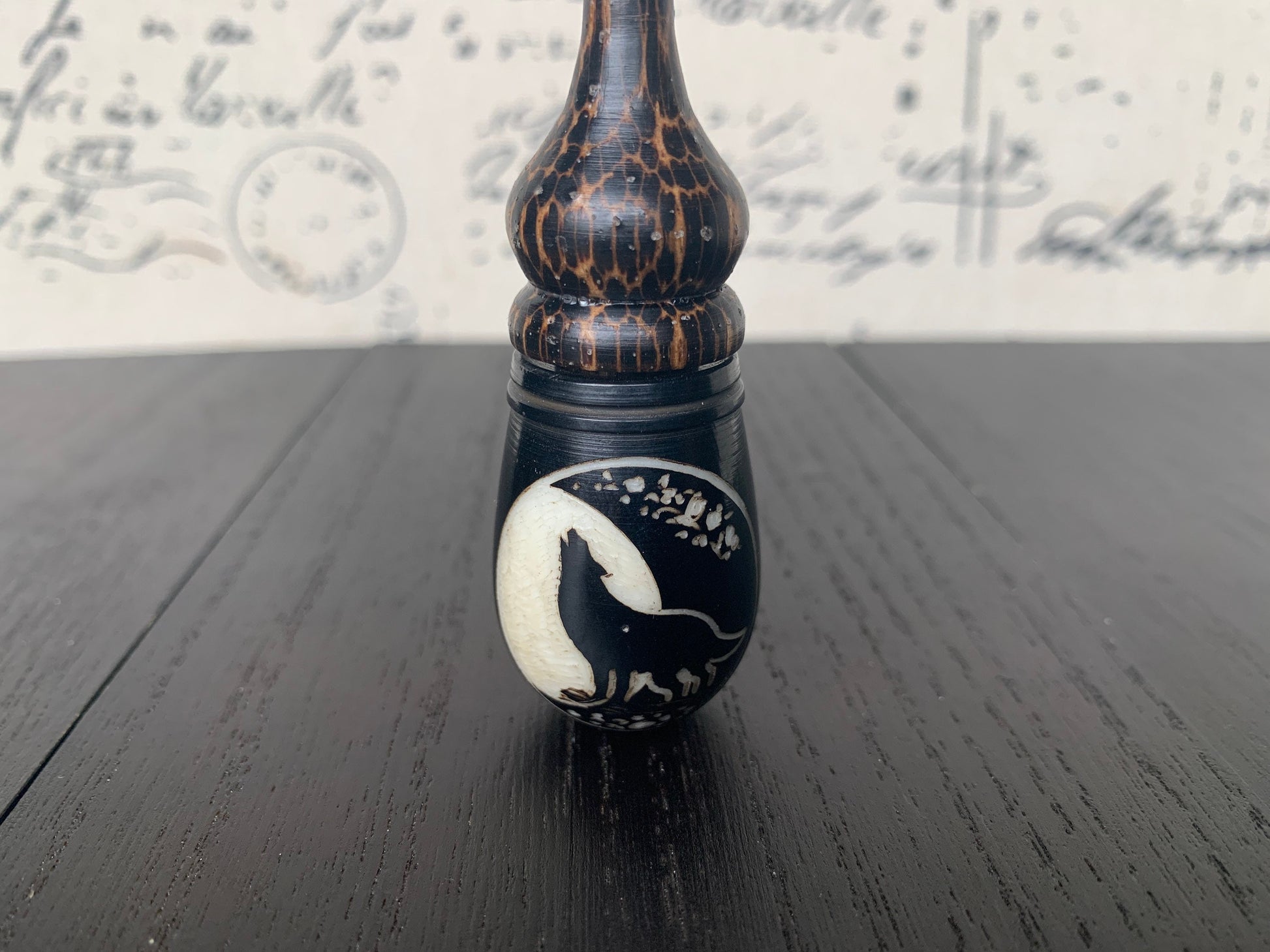 Wolf howl at the moon smoking pipe Handmade tagua and wood pocket pipe One of a kind tribal hand pipe Natural Organic Gift ideas for smokers