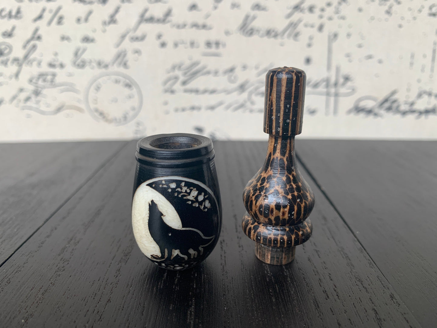 Wolf howl at the moon smoking pipe Handmade tagua and wood pocket pipe One of a kind tribal hand pipe Natural Organic Gift ideas for smokers