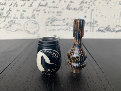 Wolf howl at the moon smoking pipe Handmade tagua and wood pocket pipe One of a kind tribal hand pipe Natural Organic Gift ideas for smokers