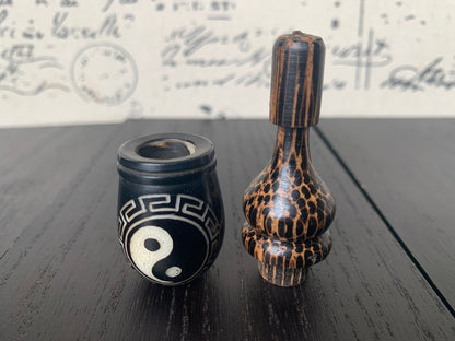 Yin Yang smoking pipe Handmade tagua nut and wood pocket pipe One of a kind tribal hand pipe Natural Organic Gift for smokers Eco friendly