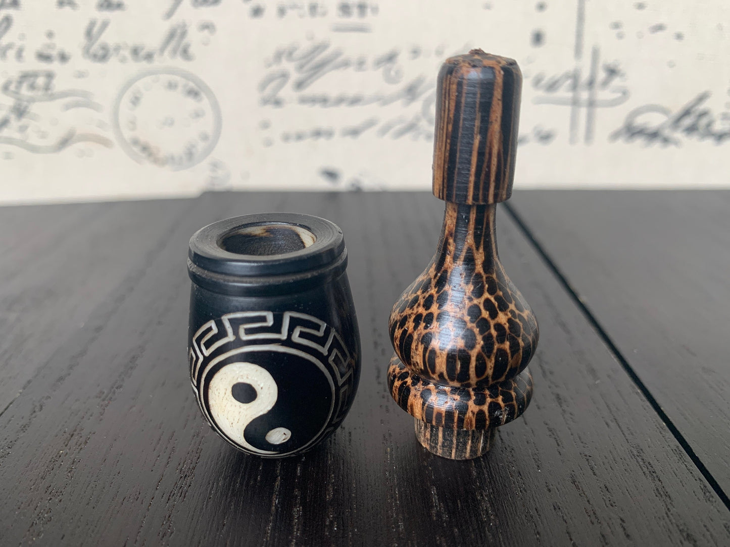 Yin Yang smoking pipe Handmade tagua nut and wood pocket pipe One of a kind tribal hand pipe Natural Organic Gift for smokers Eco friendly