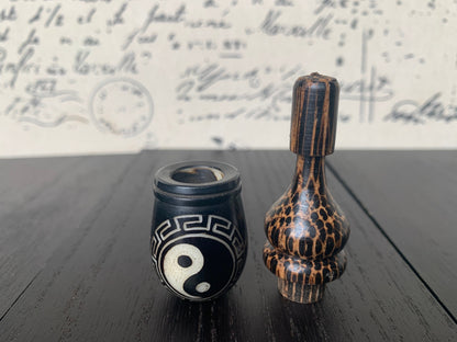 Yin Yang smoking pipe Handmade tagua nut and wood pocket pipe One of a kind tribal hand pipe Natural Organic Gift for smokers Eco friendly