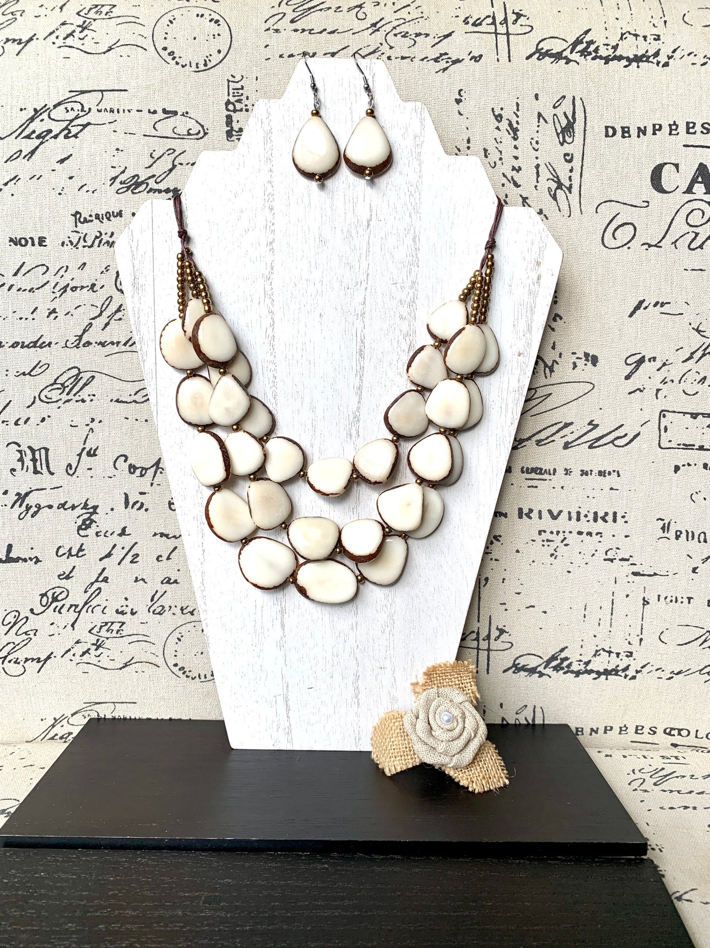 White statement necklace and earrings set Tagua jewelry 14 year gift anniversary for wife Ivory anniversary gifts for her Fall fashion