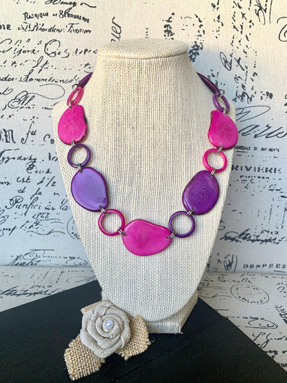 Pink and purple necklace Tagua jewelry Statement lightweight jewelry Short necklace Art to wear Mothers day gifts Sustainable fashion