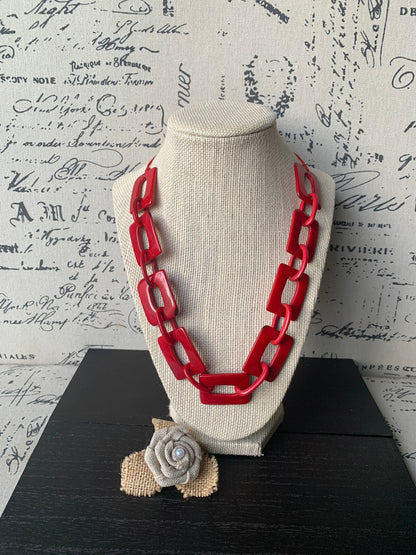 Red chain link necklace Tagua jewelry Christmas fashion Geometric beaded jewelry Adjustable cord Wearable art Holiday gift for her