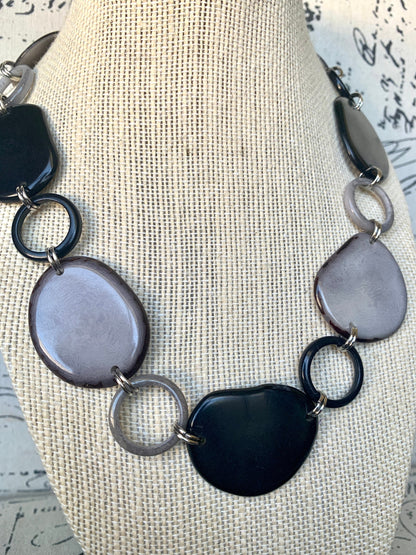 Black and gray necklace Tagua jewelry Statement jewelry Artsy gifts Art to wear Beaded chocker Fall fashion 2025s Statement handmade bib