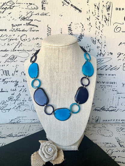 Turquoise blue necklace Tagua jewelry Short beaded necklace Fashionable gifts Trendy jewelry for women Wearable art Mothers day gifts