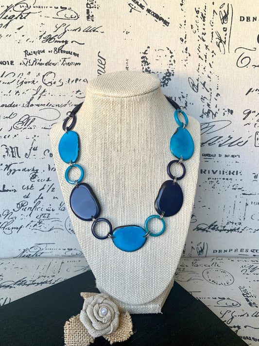Turquoise blue necklace Tagua jewelry Short beaded necklace Fashionable gifts Trendy jewelry for women Wearable art Mothers day gifts